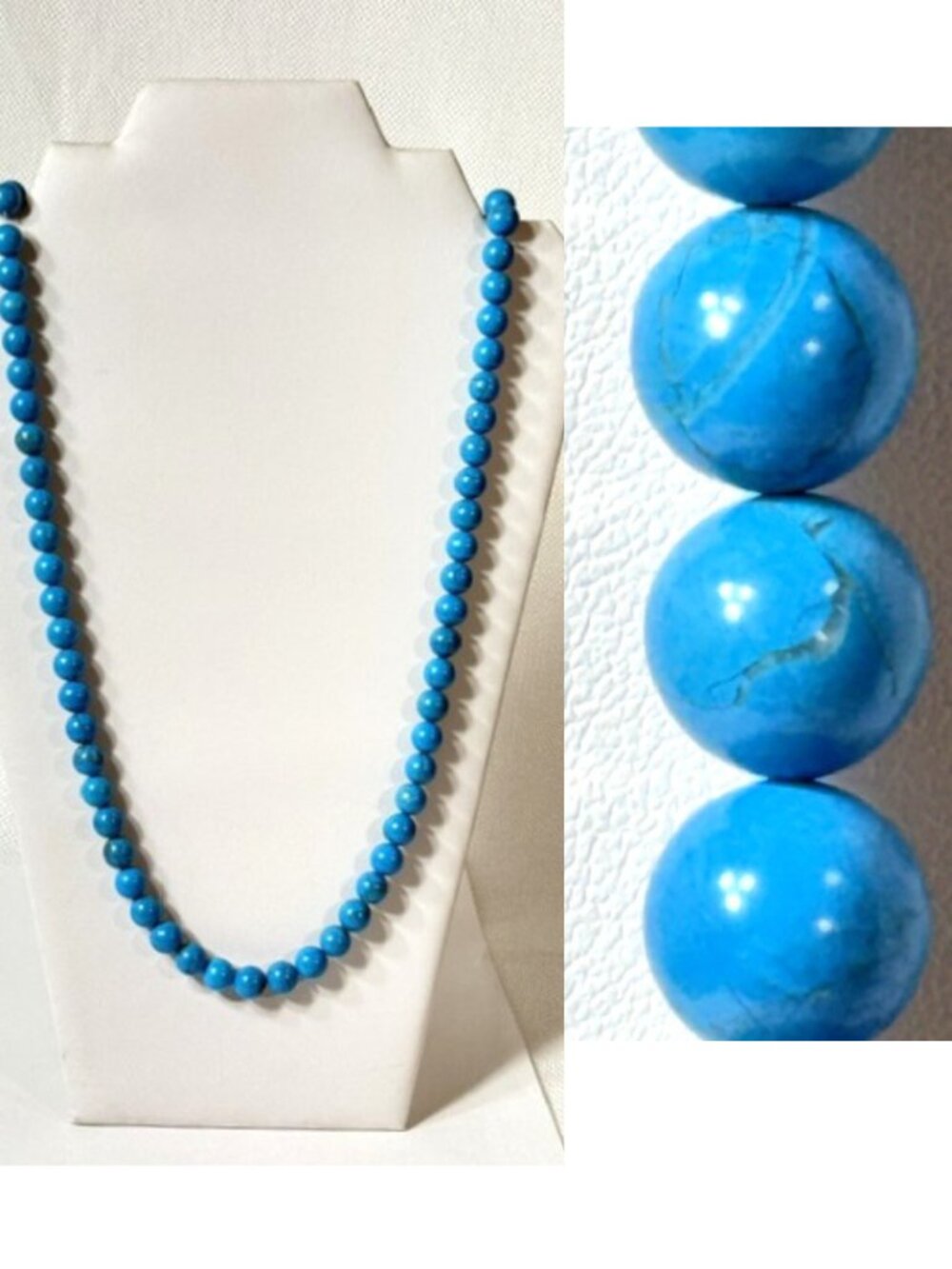 30" continuous necklace of blue stone beads.